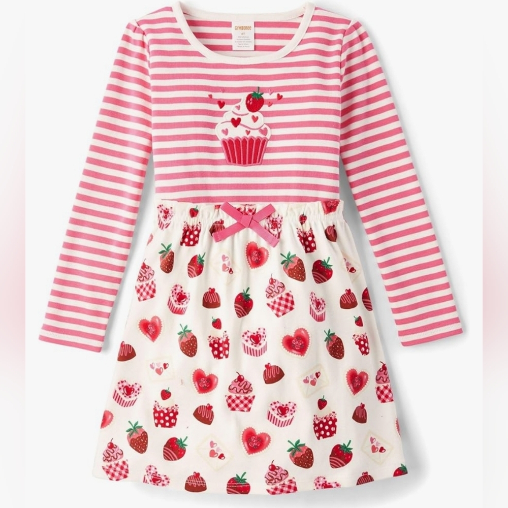 Gymboree Dress Pink White Berry Stripe Cupcake Hearts Strawberry Sz 12-18mo NEW